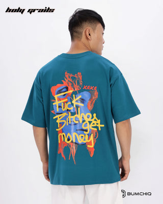 Guy in Streetwear Style 'Money Rules' Green 240 GSM 100% Terry Cotton Oversize Tee HG x Bumchiq - Back