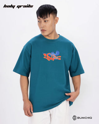 Guy in Streetwear Style 'Money Rules' Green 240 GSM 100% Terry Cotton Oversize Tee HG x Bumchiq - Front