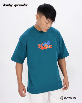 Guy in Streetwear Style 'Money Rules' Green 240 GSM 100% Terry Cotton Oversize Tee HG x Bumchiq - Side 2