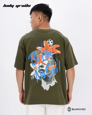 Guy in Streetwear Style 'No One' Green 240 GSM 100% Terry Cotton Oversize Graphic T-Shirt HG x Bumchiq - Back