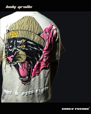 Guy in Streetwear Style 'Not A Pink Panther' Pale Cream 240 GSM 100% Terry Cotton Oversize Tee HG x Early Future - Back