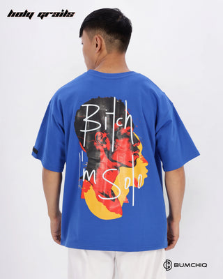 Guy in Streetwear Style 'Solo Bitch' Blue 240 GSM 100% Terry Cotton Oversize Graphic T-Shirt HG x Bumchiq - Back