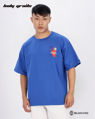 Guy in Streetwear Style 'Solo Bitch' Blue 240 GSM 100% Terry Cotton Oversize Graphic T-Shirt HG x Bumchiq - Front