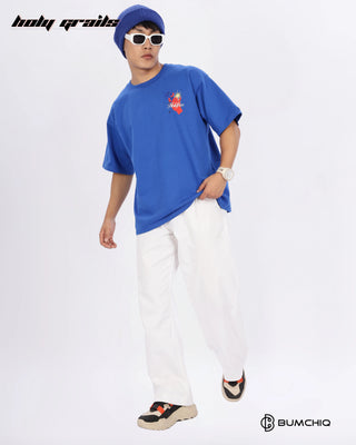 Guy in Streetwear Style 'Solo Bitch' Blue 240 GSM 100% Terry Cotton Oversize Graphic T-Shirt HG x Bumchiq - Front Full
