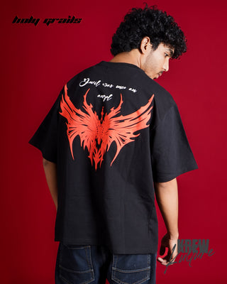 Guy in Streetwear Style 'The Devil' Black French Terry Cotton 240 GSM Tee-Shirt - Back