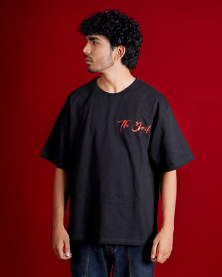 Guy in Streetwear Style 'The Devil' Black French Terry Cotton 240 GSM Tee-Shirt - Front