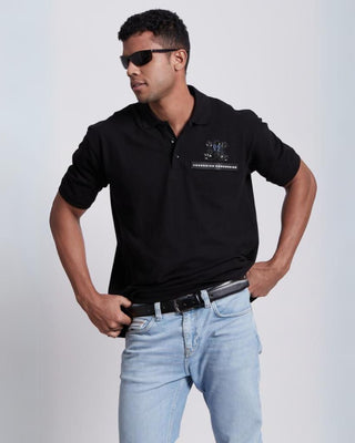 Guy in Streetwear Style 'The Polo' Black Oversized 280GSM Terry Knit Matty Cotton T-Shirt  - Front