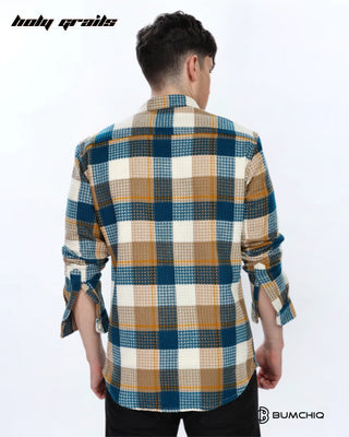 Guy in Streetwear Style 'Waffle Blue' Flannel Cotton Multi-Color Full Sleeve Overshirt HG x Bumchiq - Back