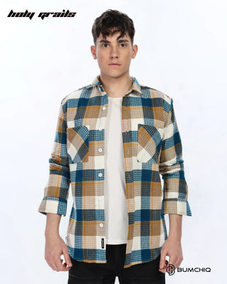 Guy in Streetwear Style 'Waffle Blue' Flannel Cotton Multi-Color Full Sleeve Overshirt HG x Bumchiq - Front
