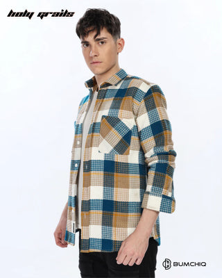 Guy in Streetwear Style 'Waffle Blue' Flannel Cotton Multi-Color Full Sleeve Overshirt HG x Bumchiq - Side 1