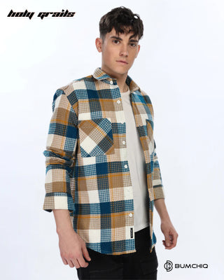 Guy in Streetwear Style 'Waffle Blue' Flannel Cotton Multi-Color Full Sleeve Overshirt HG x Bumchiq - Side 2