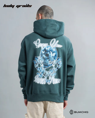 Guy in Streetwear 'Glowing Skull' Dark Teal 350-370 GSM 100% Cotton DTF Print Oversize Hoodie HG x Bumchiq - Back