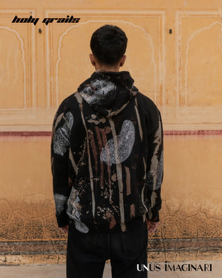 Guy in Streetwear 'Mandana-Black' 320 GSM 60% Cotton & 40% Polyester Mix Hand Painted Oversize Hoodie HG x Unus Imaginari - Back