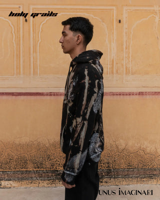 Guy in Streetwear 'Mandana-Black' 320 GSM 60% Cotton & 40% Polyester Mix Hand Painted Oversize Hoodie HG x Unus Imaginari - Side 2