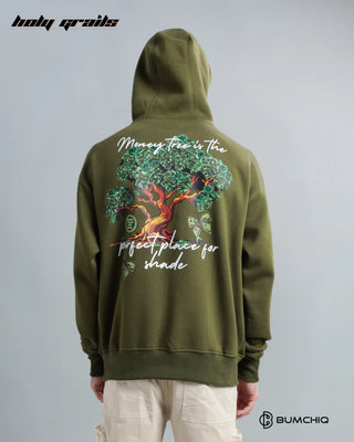 Guy in Streetwear 'Money' Green Olive 350-370 GSM 100% Cotton DTF Print Oversize Hoodie HG x Bumchiq - Back