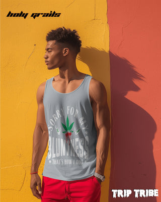 Male in Street Style 'Sorry For My Bluntness' 180 GSM 100% Cotton Charcoal Melange Sleeveless Vest HG x Trip Tribe - Front