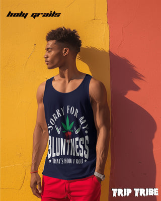 Male in Street Style 'Sorry For My Bluntness' 180 GSM 100% Cotton Navy Blue Sleeveless Vest HG x Trip Tribe - Front