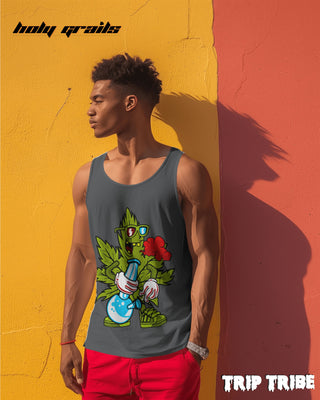 Male in Street Style 'ZaZa High' 180 GSM 100% Cotton Grey Melange Sleeveless Vest HG x Trip Tribe - Front