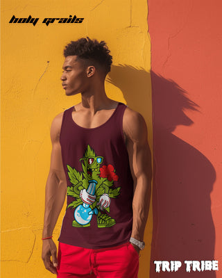 Male in Street Style 'ZaZa High' 180 GSM 100% Cotton Maroon Sleeveless Vest HG x Trip Tribe - Front