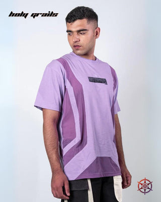 Men In Streetwear Style 'Lavender Byte' Cotton Lycra SJ Knit 185 GSM & Nylon Super Net 110 GSM Oversized T-Shirt HG x Duskin - Front Side