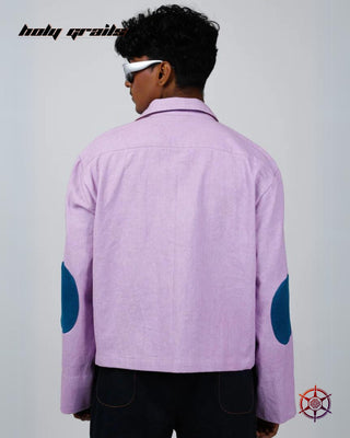 Men In Streetwear Style 'Orchid Haze Panel' Purple 100% Cotton Twill 250 GSM Oversize Shacket HG x Duskin - Back
