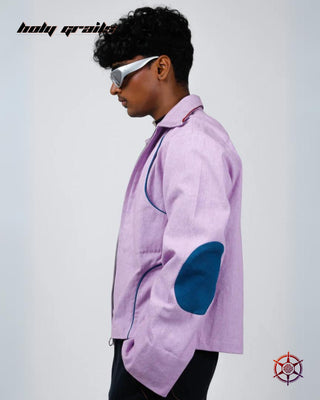 Men In Streetwear Style 'Orchid Haze Panel' Purple 100% Cotton Twill 250 GSM Oversize Shacket HG x Duskin - Side