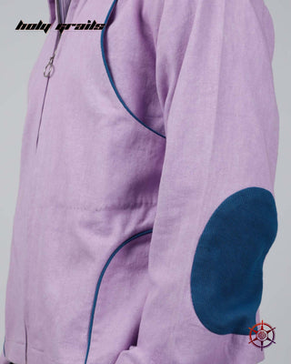 Men In Streetwear Style 'Orchid Haze Panel' Purple 100% Cotton Twill 250 GSM Oversize Shacket HG x Duskin - Side Close Up