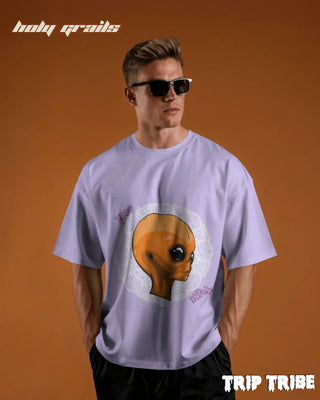 Men in Street Style 'Mandala Alien' Lavender 240 GSM 100% Cotton Oversize Tee HG x Trip Tribe - Front