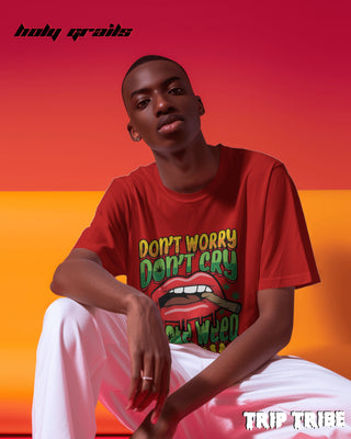 Men in Street Style 'Smoke Weed & Fly' Red 240 GSM 100% Cotton Oversize Tee HG x Trip Tribe - Front