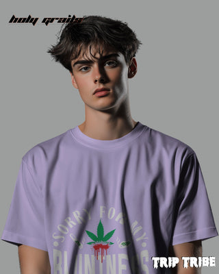 Men in Street Style 'Sorry For My Bluntness' Lavender 240 GSM 100% Cotton Oversize Tee HG x Trip Tribe - Front