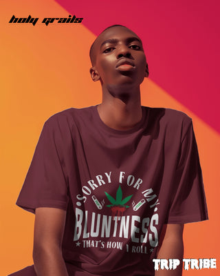 Men in Street Style 'Sorry For My Bluntness' Maroon 240 GSM 100% Cotton Oversize Tee HG x Trip Tribe - Front