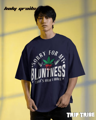 Men in Street Style 'Sorry For My Bluntness' Navy Blue 240 GSM 100% Cotton Oversize Tee HG x Trip Tribe - Front
