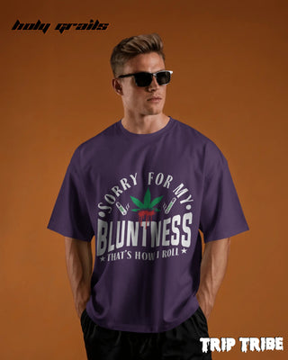 Men in Street Style 'Sorry For My Bluntness' Purple 240 GSM 100% Cotton Oversize Tee HG x Trip Tribe - Front