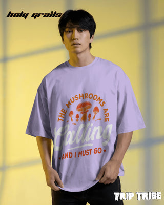 Men in Street Style 'The Mushrooms Are Calling' Lavender 240 GSM 100% Cotton Oversize Tee HG x Trip Tribe - Front