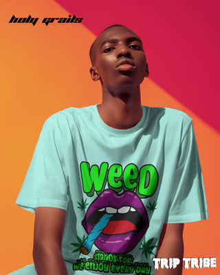 Men in Street Style 'WEED – We Enjoy Every Day' Mint Green 240 GSM 100% Cotton Oversize Tee HG x Trip Tribe - Front