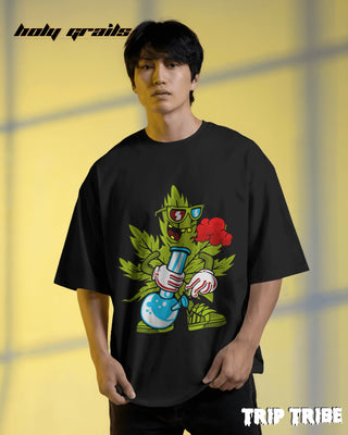 Men in Street Style 'ZaZa High' Black 240 GSM 100% Cotton Oversize Tee HG x Trip Tribe - Front