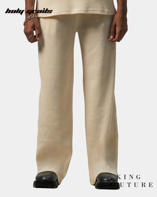 Men in Streetwear Style 'Cream Popcorn' Ribbon Cotton Straight Fit Pant HG x King Couture - Front