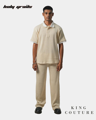 Men in Streetwear Style 'Cream Popcorn' Ribbon Cotton Straight Fit Pant HG x King Couture - Front Full