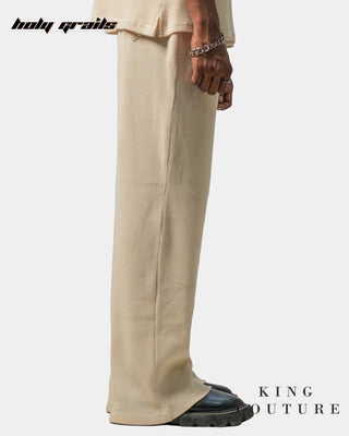 Men in Streetwear Style 'Cream Popcorn' Ribbon Cotton Straight Fit Pant HG x King Couture - Side