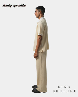 Men in Streetwear Style 'Cream Popcorn' Ribbon Cotton Straight Fit Pant HG x King Couture - Side Full