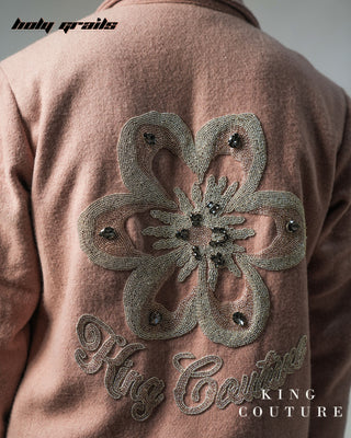 Men in Streetwear Style 'Peaches' Pink Wool 52% & Polyester 48% Zipper Jacket HG x King Couture - Back Close