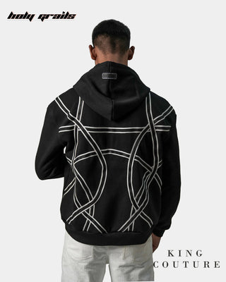Men in Streetwear Style 'Quantum' Black 340 GSM Polycotton boxy fit Hoodie HG x King Couture - Back