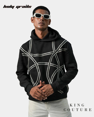 Men in Streetwear Style 'Quantum' Black 340 GSM Polycotton boxy fit Hoodie HG x King Couture - Front