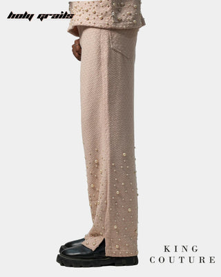 Men in Streetwear Style 'Rose Pearl' Pink Textured Cotton Straight Fit Pant HG x King Couture - Side 1