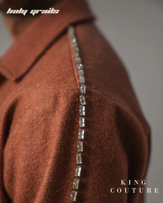 Men in Streetwear Style 'Terracotta' Brown Wool 52% & Polycotton 48% Zipper Jacket HG x King Couture - Shoulder