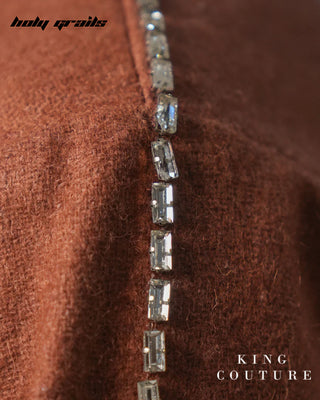Men in Streetwear Style 'Terracotta' Brown Wool 52% & Polycotton 48% Zipper Jacket HG x King Couture - Shoulder Close Up