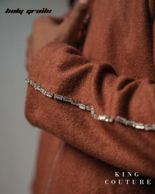 Men in Streetwear Style 'Terracotta' Brown Wool 52% & Polycotton 48% Zipper Jacket HG x King Couture - Sleeve Close Up