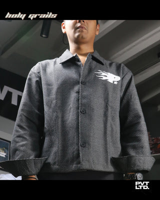 Men wearing a Street Style 'Exter' Black Full Sleeve Boxy Fit Cropped Overshirt HG x Pvt Ltd - Front
