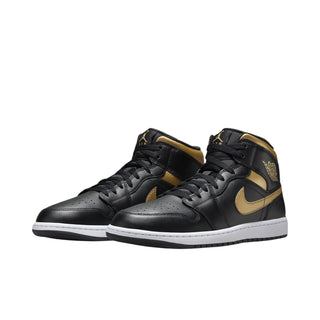 Nike Air Jordan 1 Mid 'Black Metallic Gold' Sneakers - Front