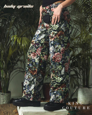 'Straight Fit Floral Jacquard Pant' HG x King Couture - Women Bottom